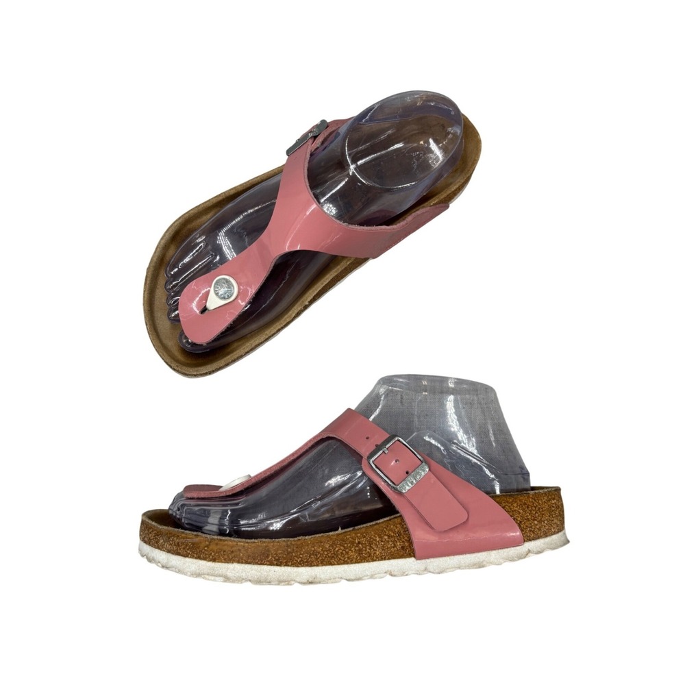 Birkenstock Gizeh Pink Patent Birko-Flor Thong Sandals Slip On Women's EU 37